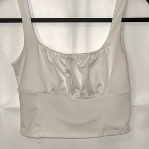 Cream Sleeveless Crop Tie Front Tank Top